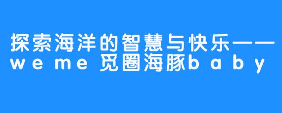 探索海洋的智慧与快乐——weme觅圈海豚baby