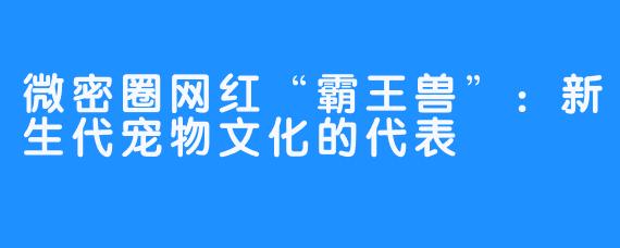 微密圈网红“霸王兽”：新生代宠物文化的代表