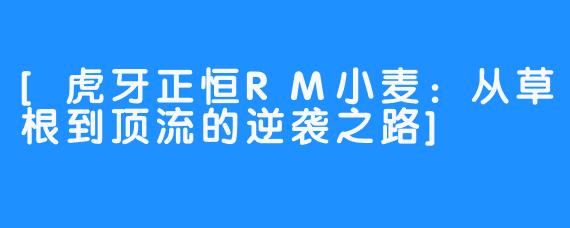 [虎牙正恒RM小麦：从草根到顶流的逆袭之路]