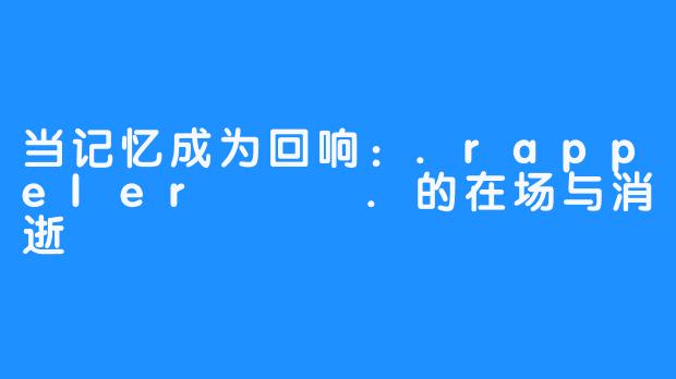 当记忆成为回响:.rappeler하쁠리.的在场与消逝